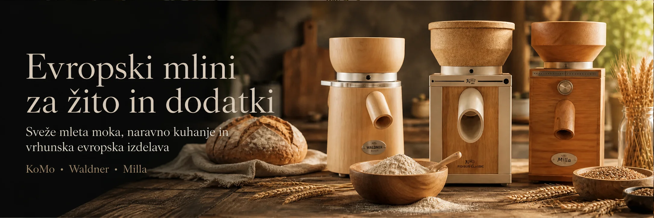 Evropski mlini za žito in dodatki za sveže mleto moko, naravno kuhanje in domačo peko na LifeEnergy Slovenija