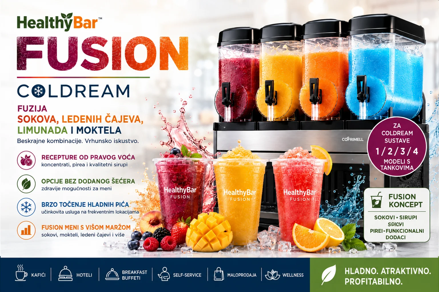 HealthyBar FUSION Coldream dozirnik za sokove, ledene čaje, limonade in moktajle na LifeEnergy
